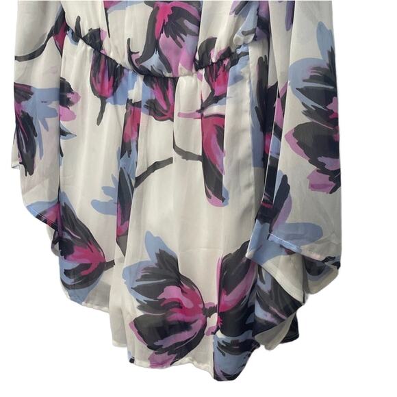 New Pink Owl Womens Large Flower Tulip Scoop Neck Floral Long Sleeve Romper - Picture 3 of 6